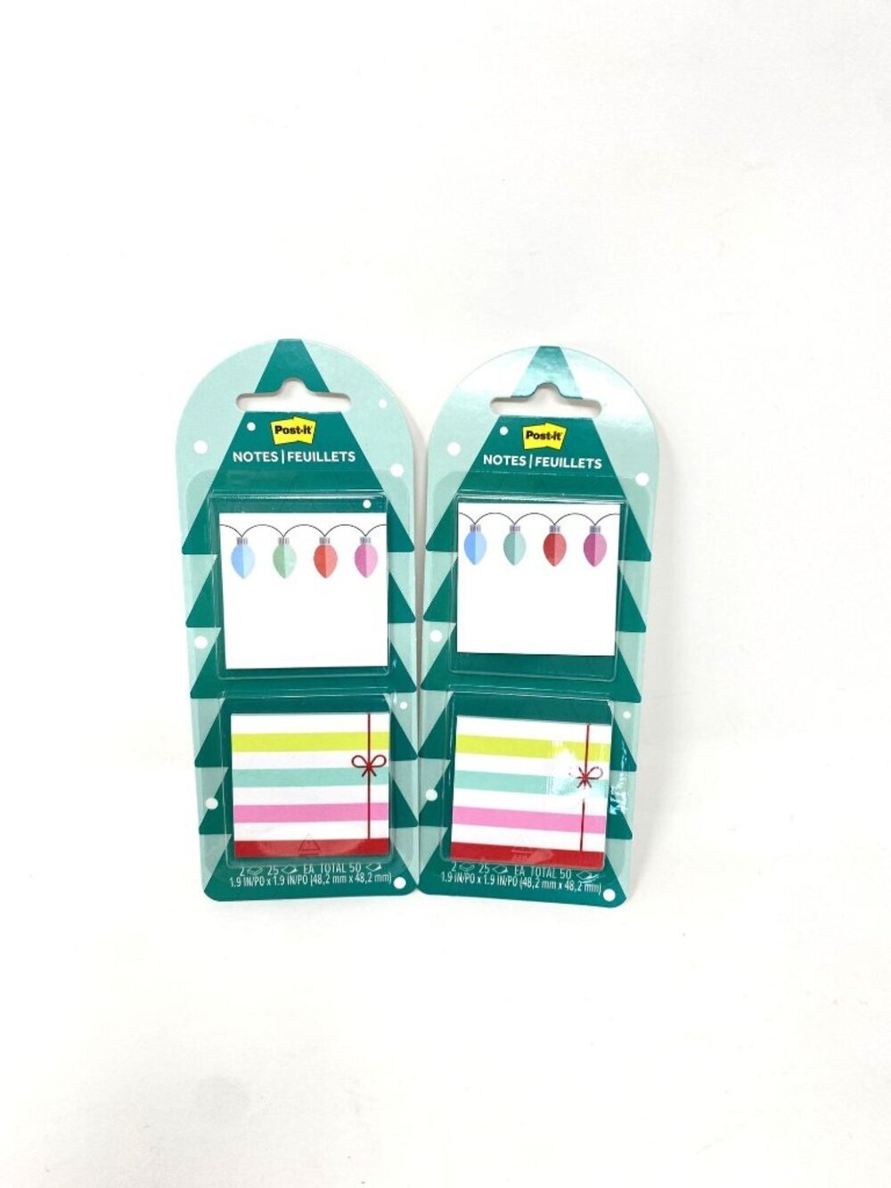 2 Post-it 2pk Jingle Notes Christmas Lights 1.9"x1.9" Holiday Sticky Note Pads